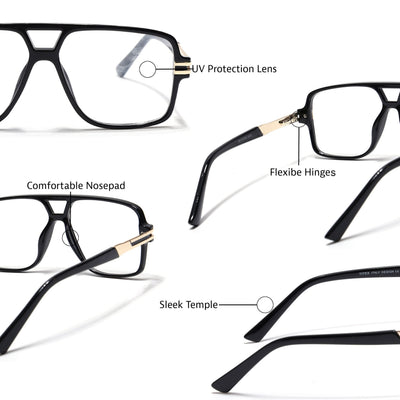 EyeJack Titex Shine Black & Golden Wayfarer Eyeglasses for Men & Women (18905CL283-C3)
