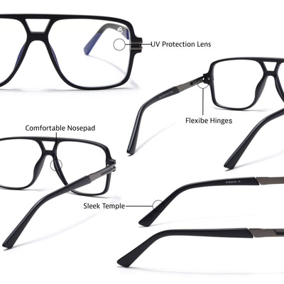 EyeJack Titex Matt Black & Grey Wayfarer Eyeglasses for Men & Women (18905CL284-C4)