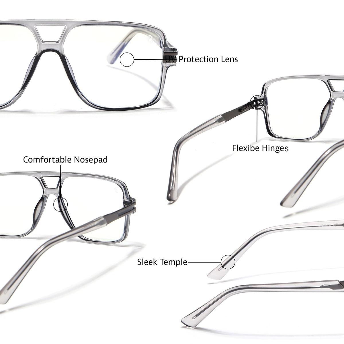 EyeJack Titex Shine Grey Wayfarer Eyeglasses for Men & Women (18905CL285-C5)