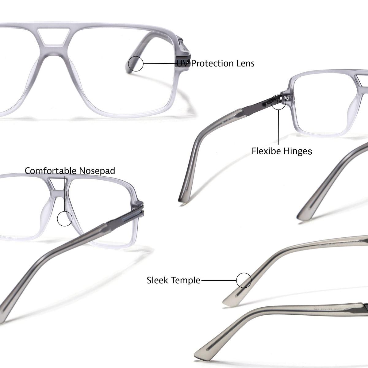 EyeJack Titex Matt Grey Wayfarer Eyeglasses for Men & Women (18905CL286-C6)