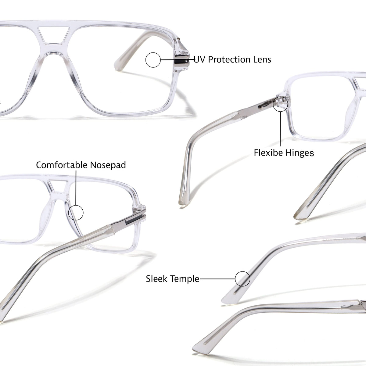 EyeJack Titex Transparent Wayfarer Eyeglasses for Men & Women (18905CL287-C7)