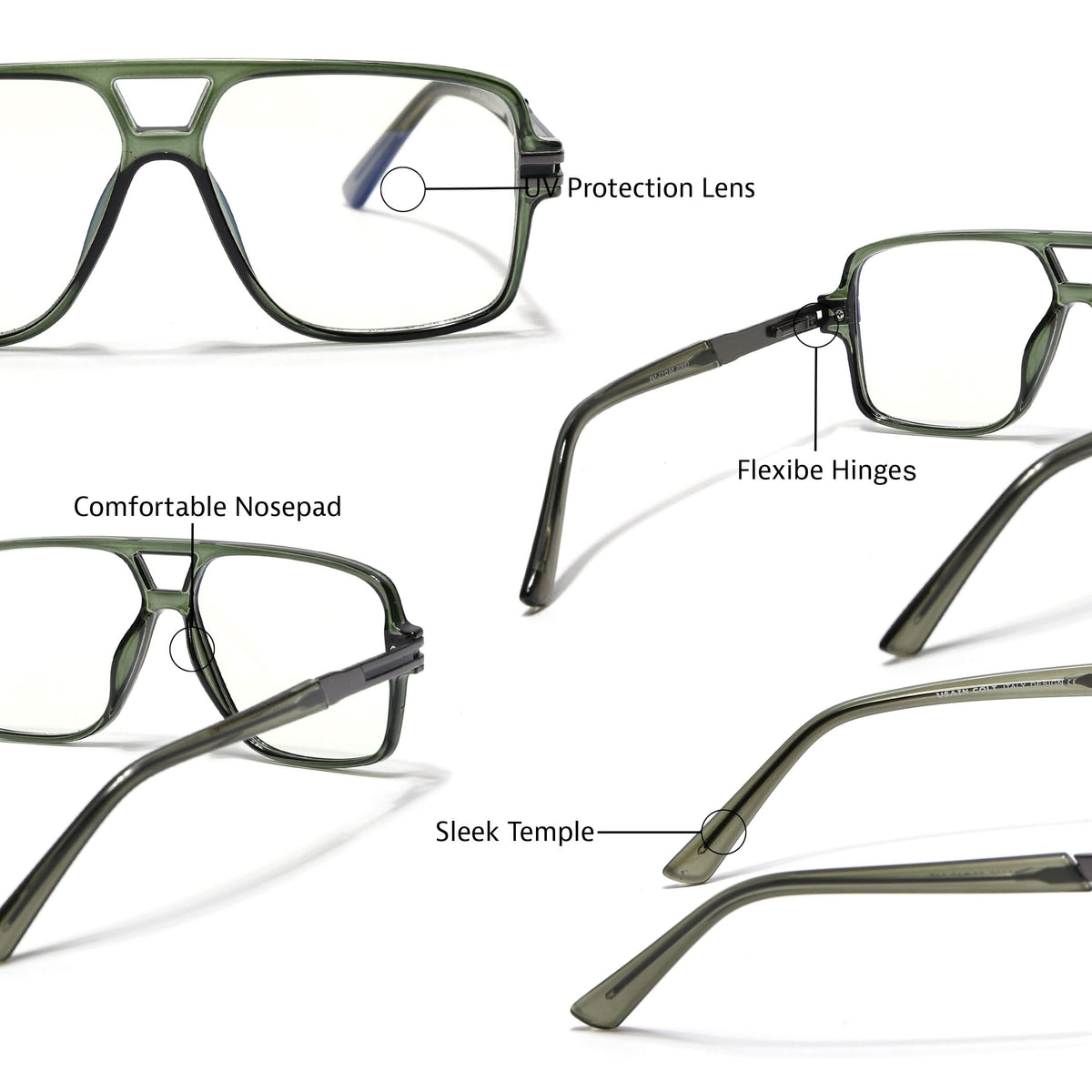 EyeJack Titex Green Wayfarer Eyeglasses for Men & Women (18905CL289-C9)