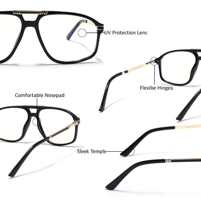 EyeJack Titex Shine Black & Golden Aviator Eyeglasses for Men & Women (18906CL294-C3)