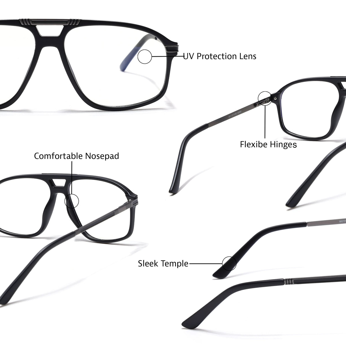 EyeJack Titex Matt Black & Grey Aviator Eyeglasses for Men & Women (18906CL295-C4)