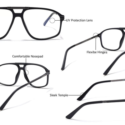 EyeJack Titex Matt Black & Grey Aviator Eyeglasses for Men & Women (18906CL295-C4)