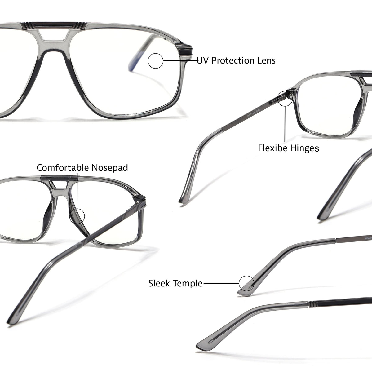 EyeJack Titex Shine Grey Aviator Eyeglasses for Men & Women (18906CL296-C5)