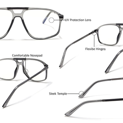 EyeJack Titex Shine Grey Aviator Eyeglasses for Men & Women (18906CL296-C5)