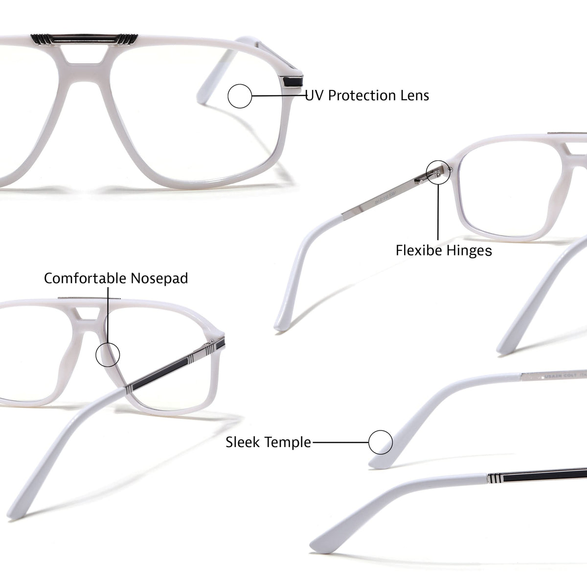 EyeJack Titex White Aviator Eyeglasses for Men & Women (18906CL299-C8)