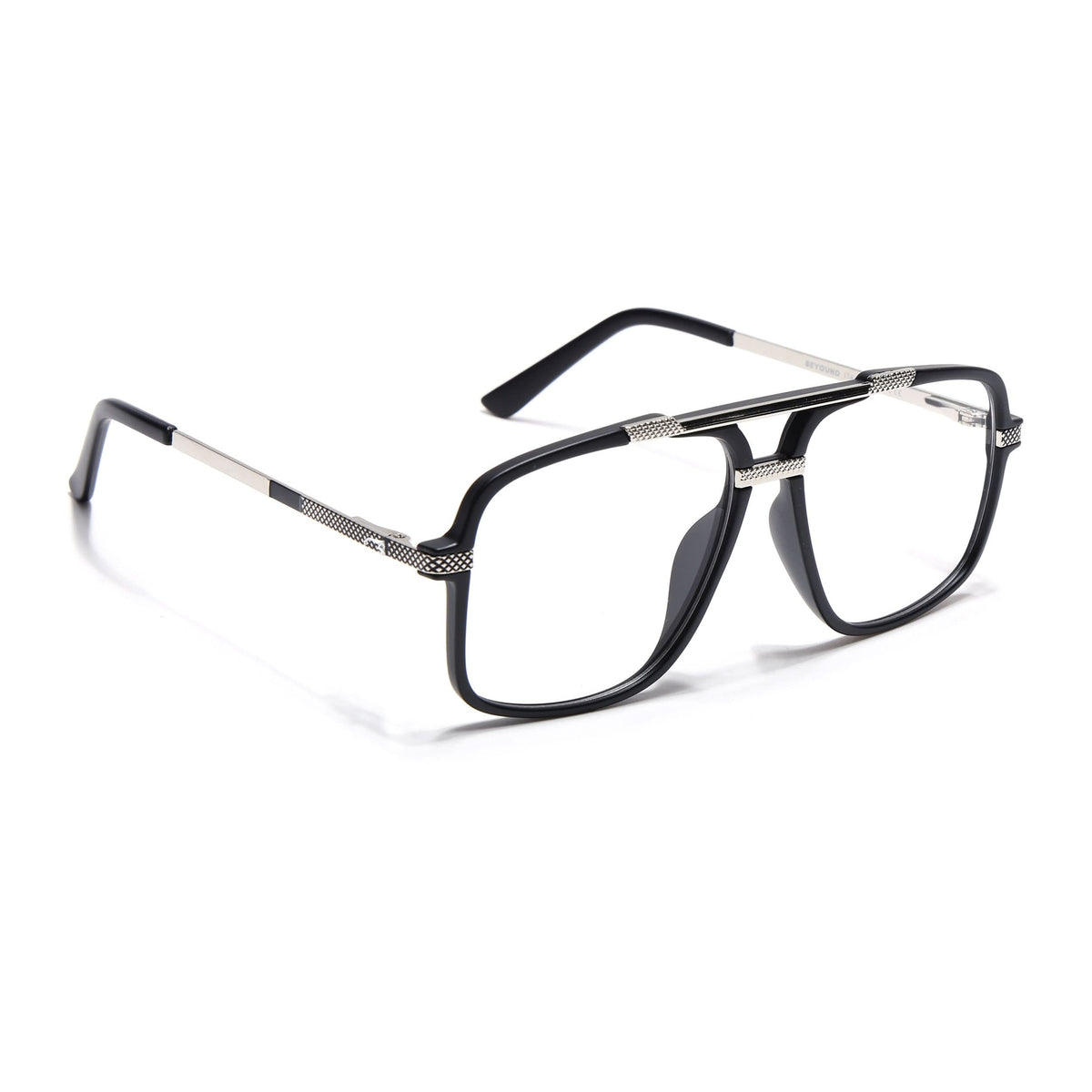 EyeJack Titex Matt Black & Silver Wayfarer Eyeglasses for Men & Women (18907CL303-C1)