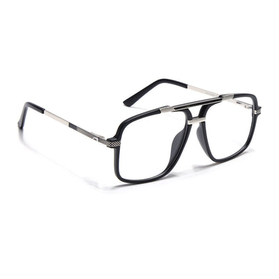 EyeJack Titex Matt Black & Silver Wayfarer Eyeglasses for Men & Women (18907CL303-C1)