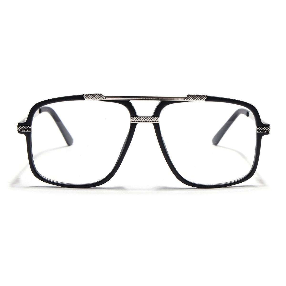 EyeJack Titex Matt Black & Silver Wayfarer Eyeglasses for Men & Women (18907CL303-C1)