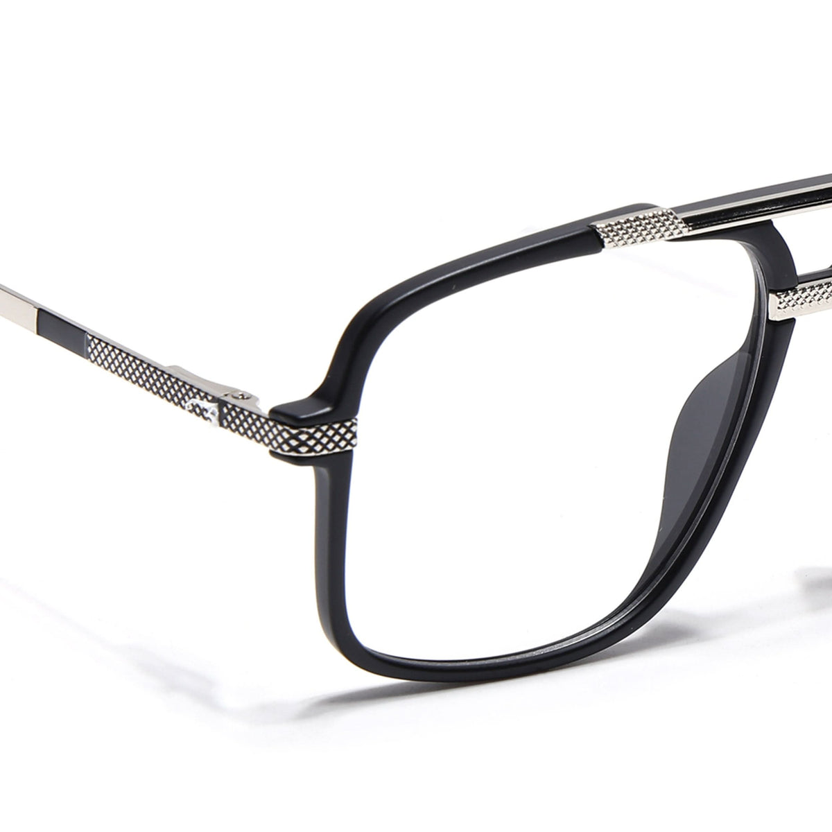 EyeJack Titex Matt Black & Silver Wayfarer Eyeglasses for Men & Women (18907CL303-C1)