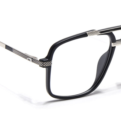 EyeJack Titex Matt Black & Silver Wayfarer Eyeglasses for Men & Women (18907CL303-C1)