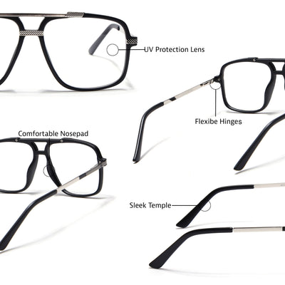 EyeJack Titex Matt Black & Silver Wayfarer Eyeglasses for Men & Women (18907CL303-C1)