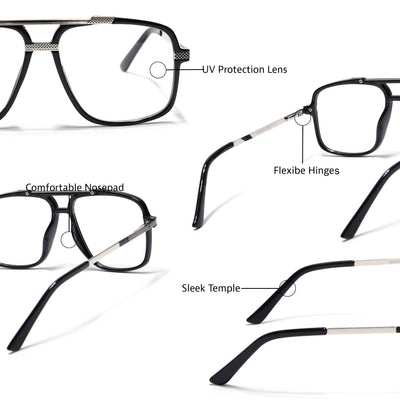 EyeJack Titex Shine Black & Silver Wayfarer Eyeglasses for Men & Women (18907CL304-C2)