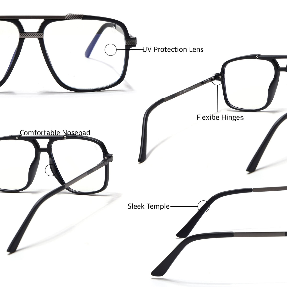 EyeJack Titex Matt Black & Grey Wayfarer Eyeglasses for Men & Women (18907CL306-C4)