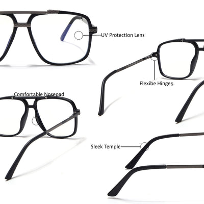 EyeJack Titex Matt Black & Grey Wayfarer Eyeglasses for Men & Women (18907CL306-C4)