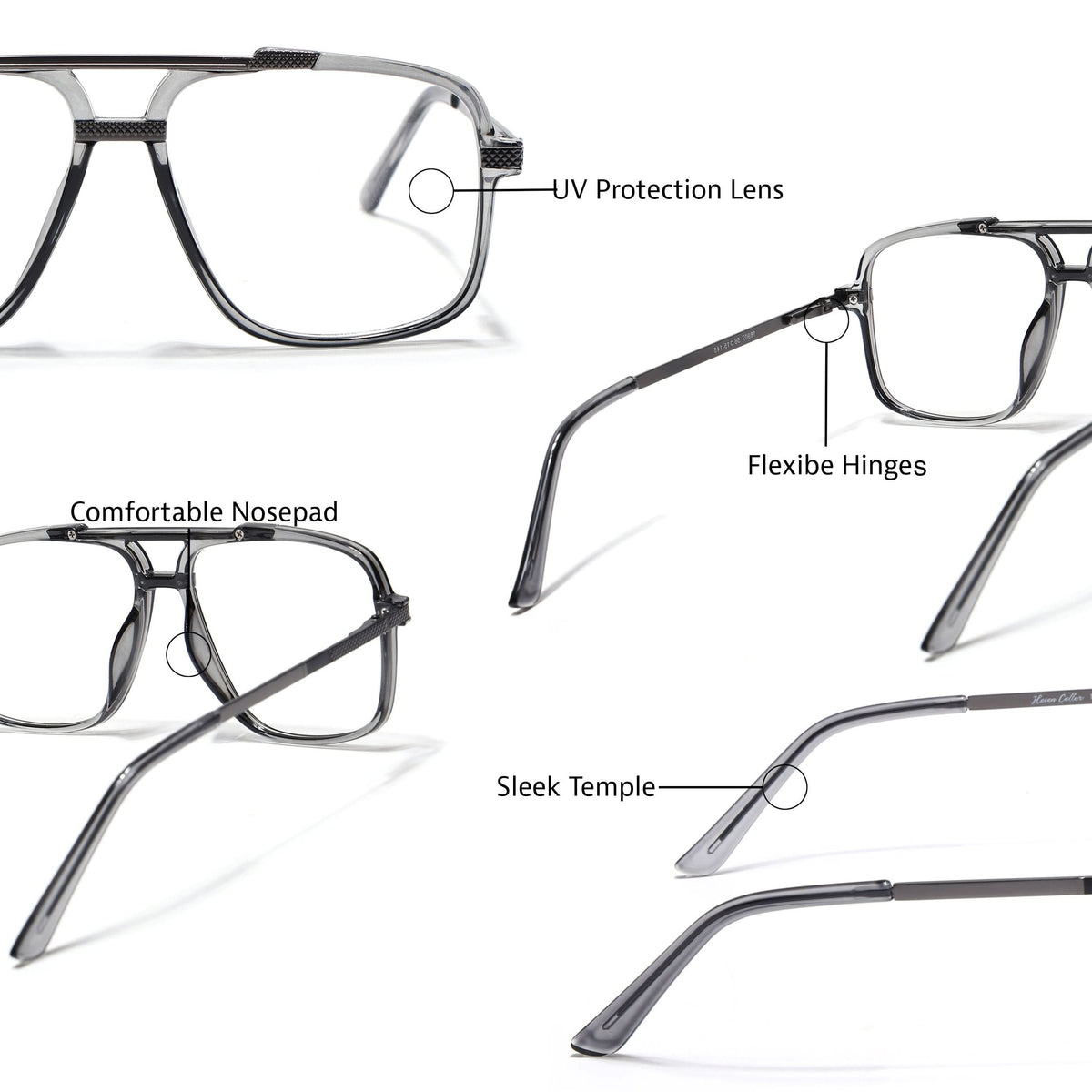 EyeJack Titex Shine Grey Wayfarer Eyeglasses for Men & Women (18907CL307-C5)