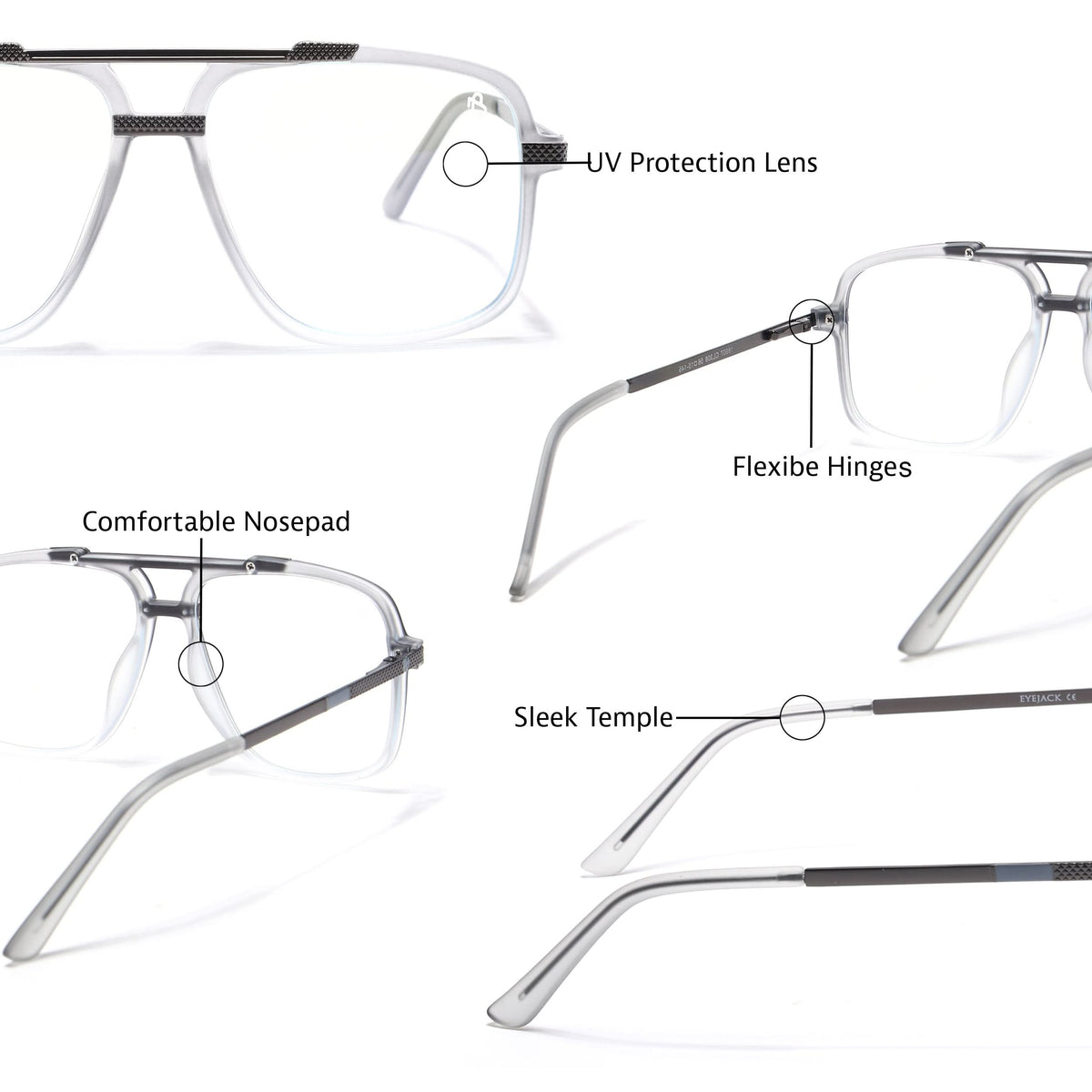 EyeJack Titex Matt Grey Wayfarer Eyeglasses for Men & Women (18907CL308-C6)