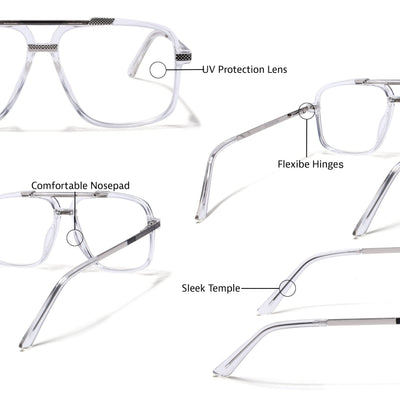 EyeJack Titex Transparent & Silver Wayfarer Eyeglasses for Men & Women (18907CL309-C7)