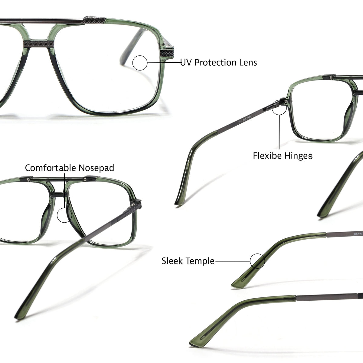 EyeJack Titex Green & Grey Wayfarer Eyeglasses for Men & Women (18907CL311-C9)