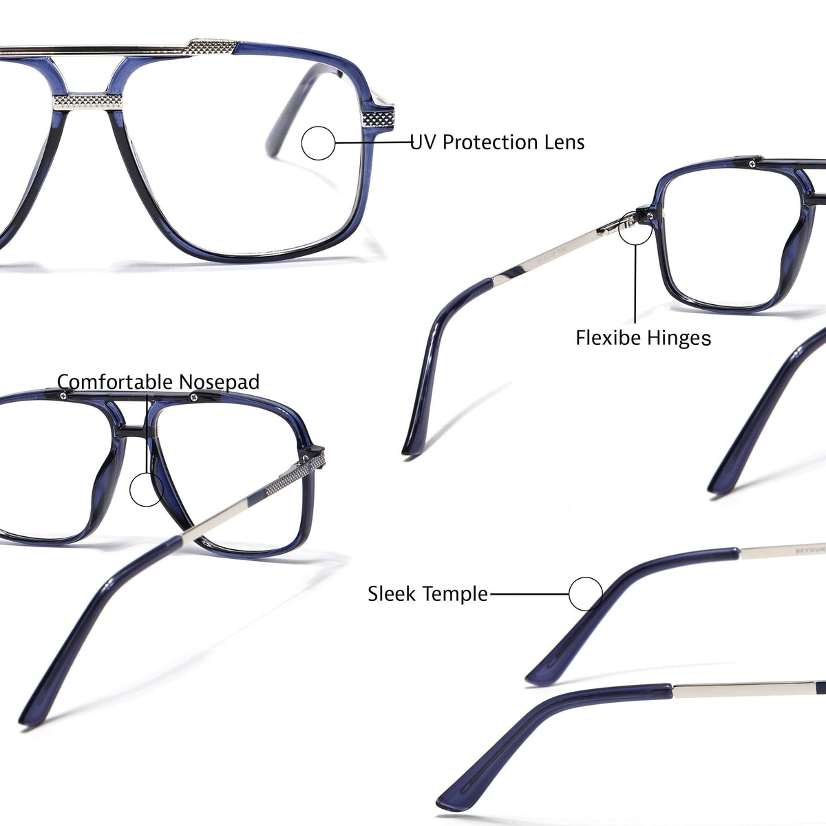 EyeJack Titex Blue & Grey Wayfarer Eyeglasses for Men & Women (18907CL312-C10)