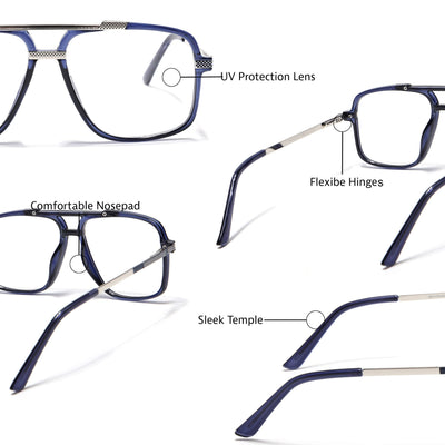 EyeJack Titex Blue & Grey Wayfarer Eyeglasses for Men & Women (18907CL312-C10)