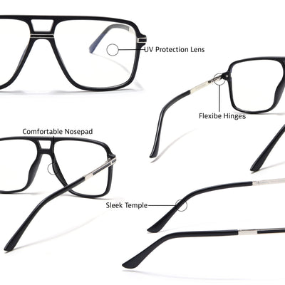 EyeJack Titex Matt Black & Silver Wayfarer Eyeglasses for Men & Women (18908CL314-C1)