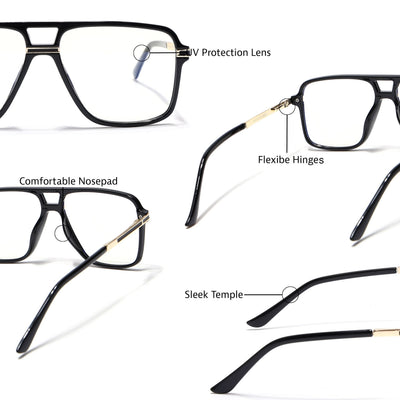 EyeJack Titex Shine Black & Golden Wayfarer Eyeglasses for Men & Women (18908CL316-C3)