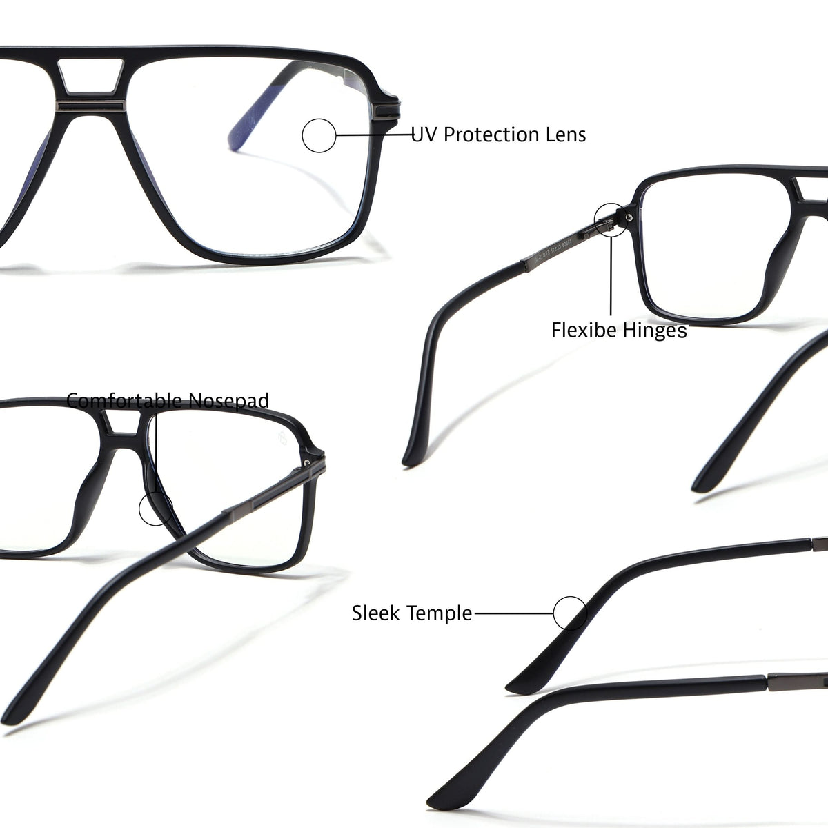 EyeJack Titex Matt Black & Grey Wayfarer Eyeglasses for Men & Women (18908CL317-C4)