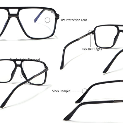 EyeJack Titex Matt Black & Grey Wayfarer Eyeglasses for Men & Women (18908CL317-C4)