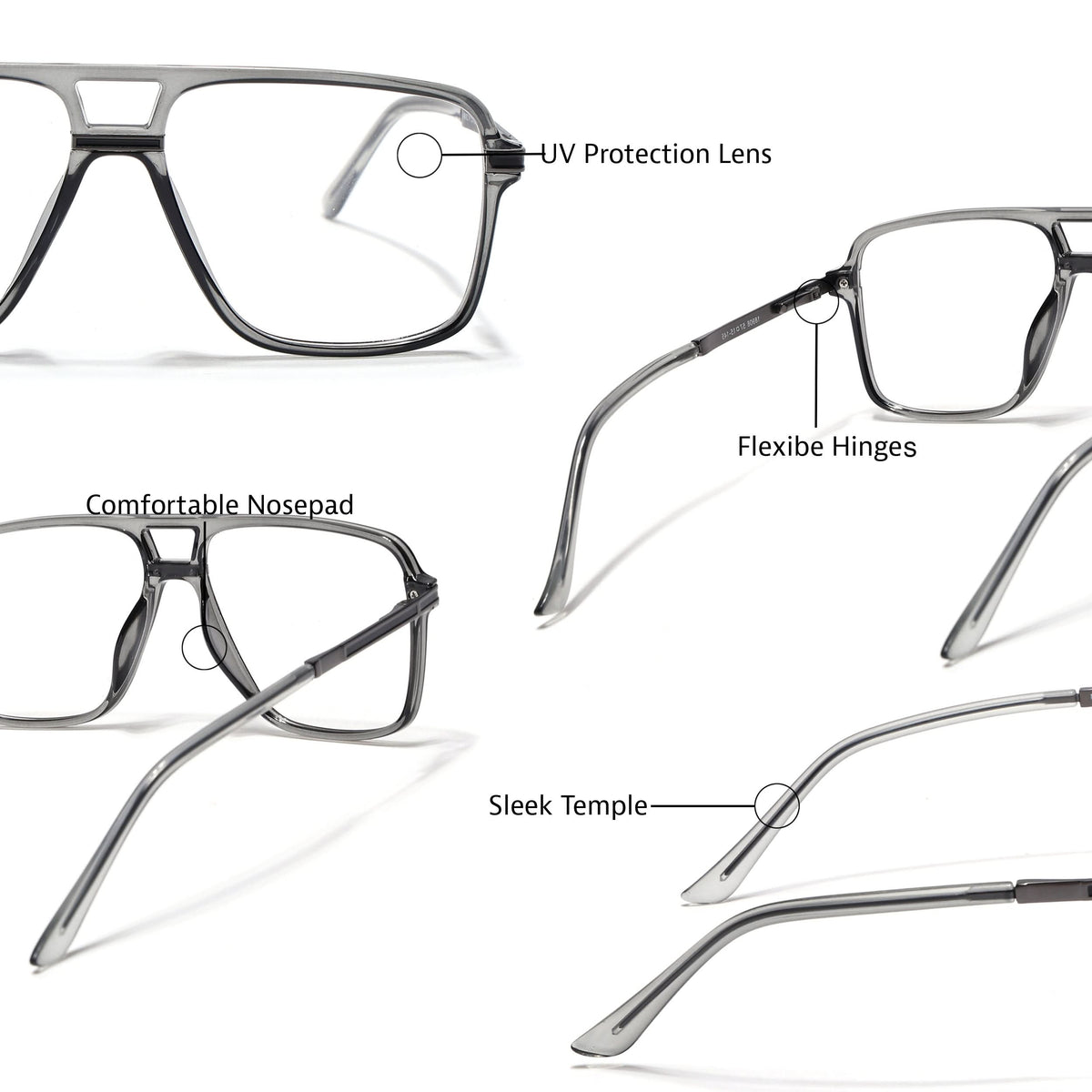 EyeJack Titex Shine Grey Wayfarer Eyeglasses for Men & Women (18908CL318-C5)