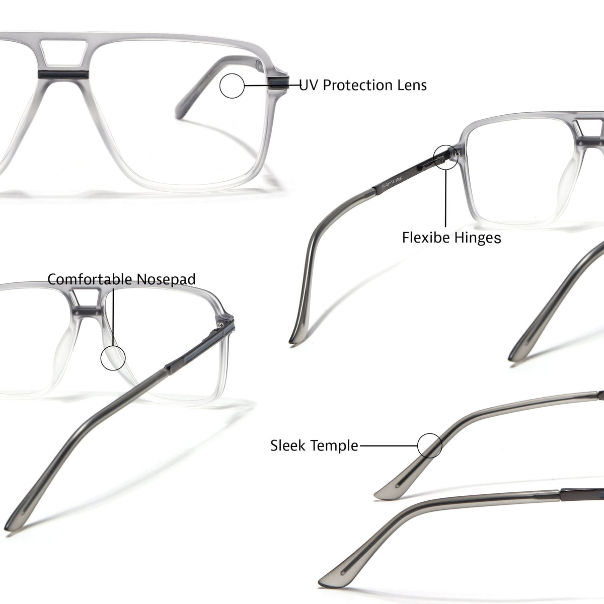 EyeJack Titex Matt Grey Wayfarer Eyeglasses for Men & Women (18908CL319-C6)