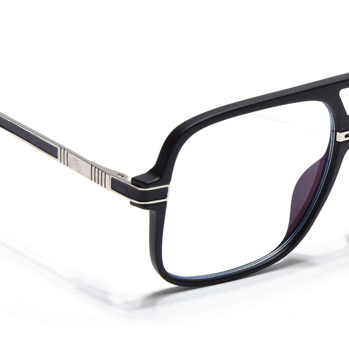 EyeJack Titex Matt Black & Silver Wayfarer Eyeglasses for Men & Women (18909CL325-C1)