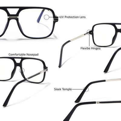 EyeJack Titex Matt Black & Silver Wayfarer Eyeglasses for Men & Women (18909CL325-C1)