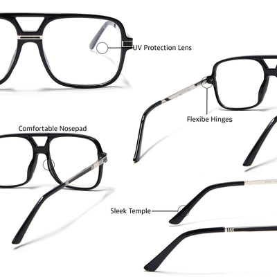 EyeJack Titex Shine Black & Silver Wayfarer Eyeglasses for Men & Women (18909CL326-C2)