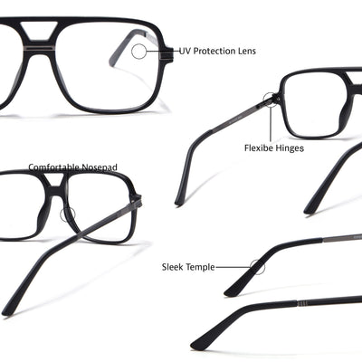 EyeJack Titex Matt Black & Grey Wayfarer Eyeglasses for Men & Women (18909CL328-C4)