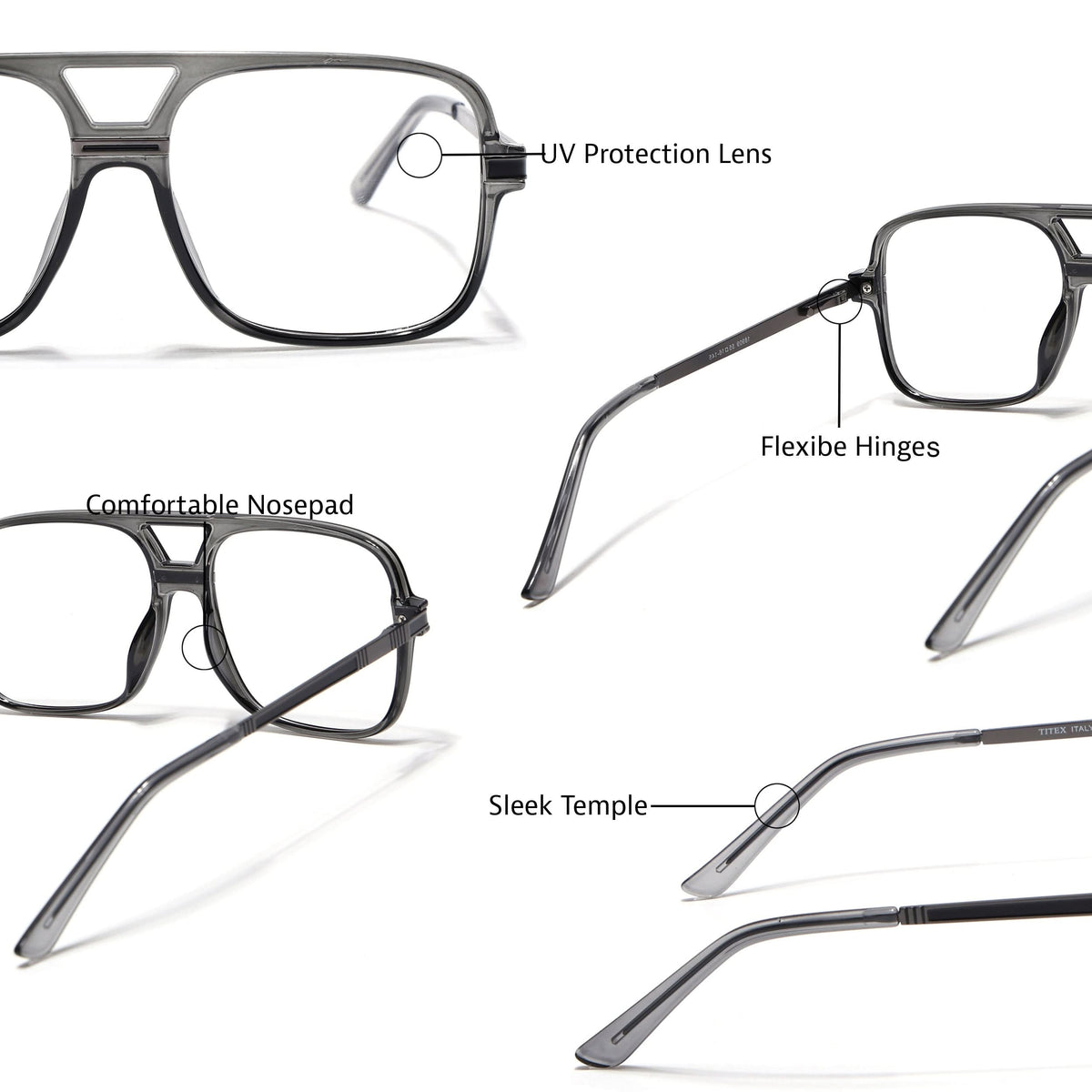 EyeJack Titex Shine Grey Wayfarer Eyeglasses for Men & Women (18909CL329-C5)