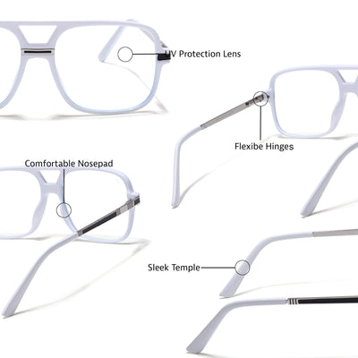 EyeJack Titex White Wayfarer Eyeglasses for Men & Women (18909CL332-C8)