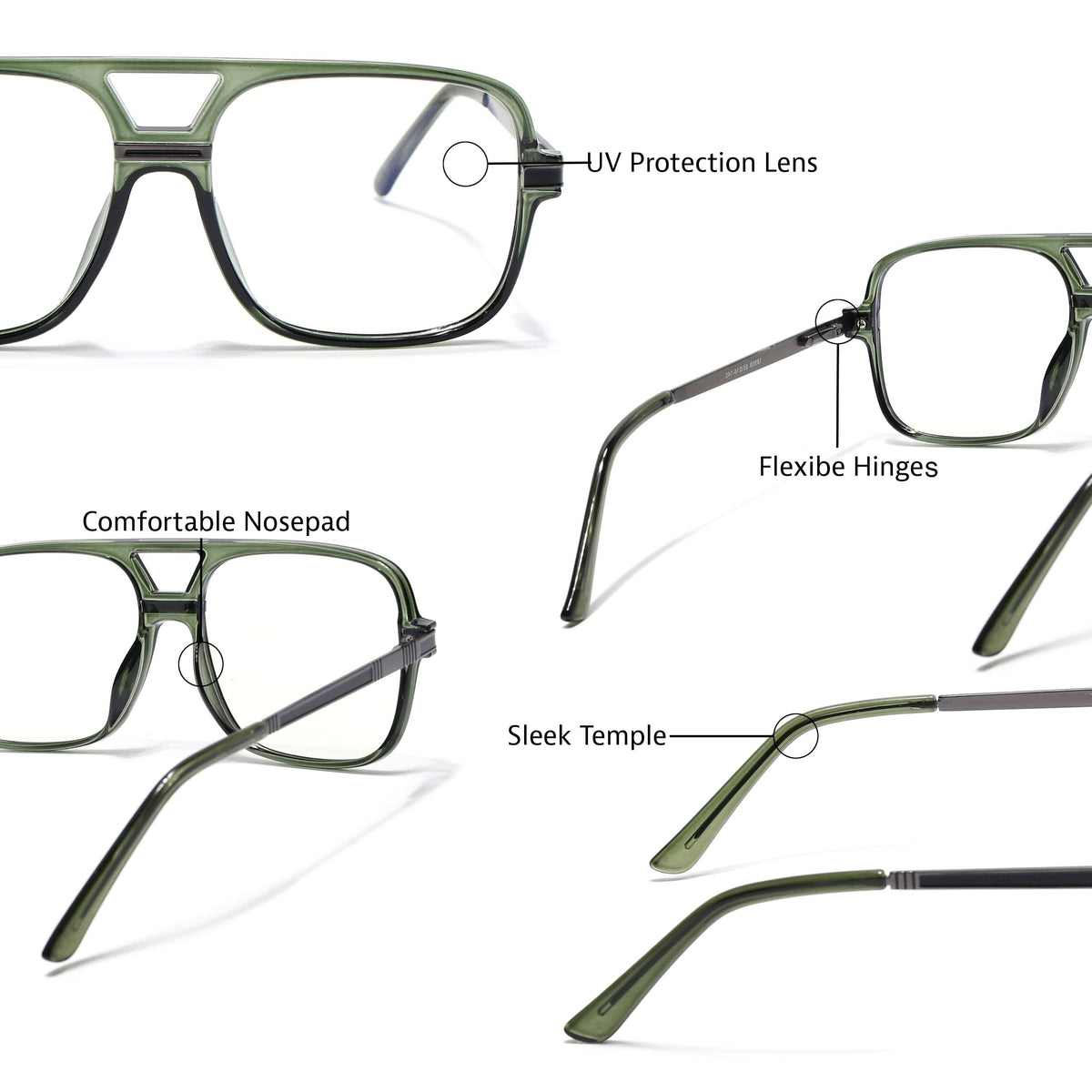EyeJack Titex Green Wayfarer Eyeglasses for Men & Women (18909CL333-C9)