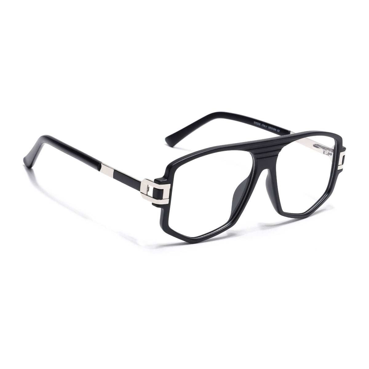 EyeJack Titex Matt Black & Silver Wayfarer Eyeglasses for Men & Women (18910CL336-C1)