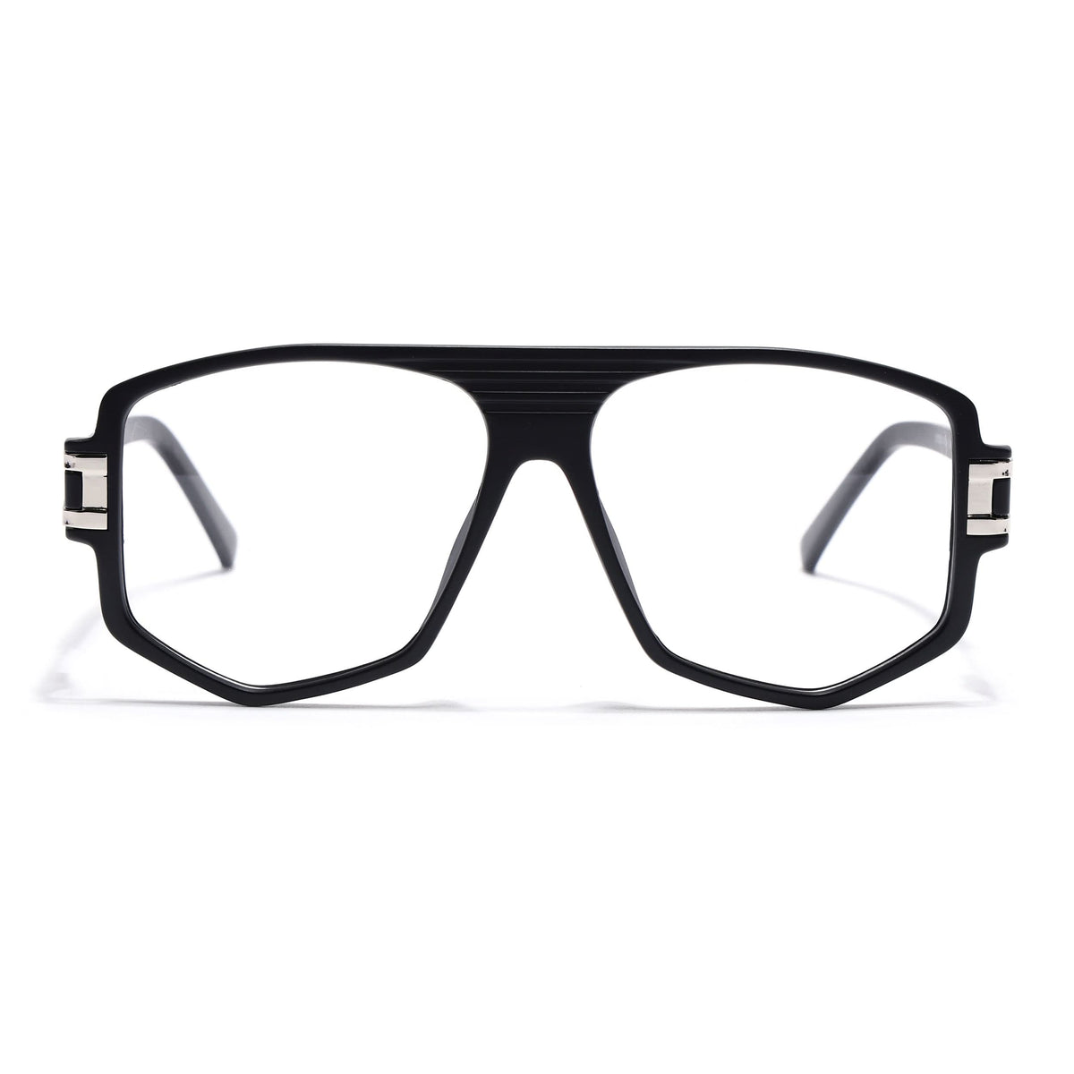 EyeJack Titex Matt Black & Silver Wayfarer Eyeglasses for Men & Women (18910CL336-C1)