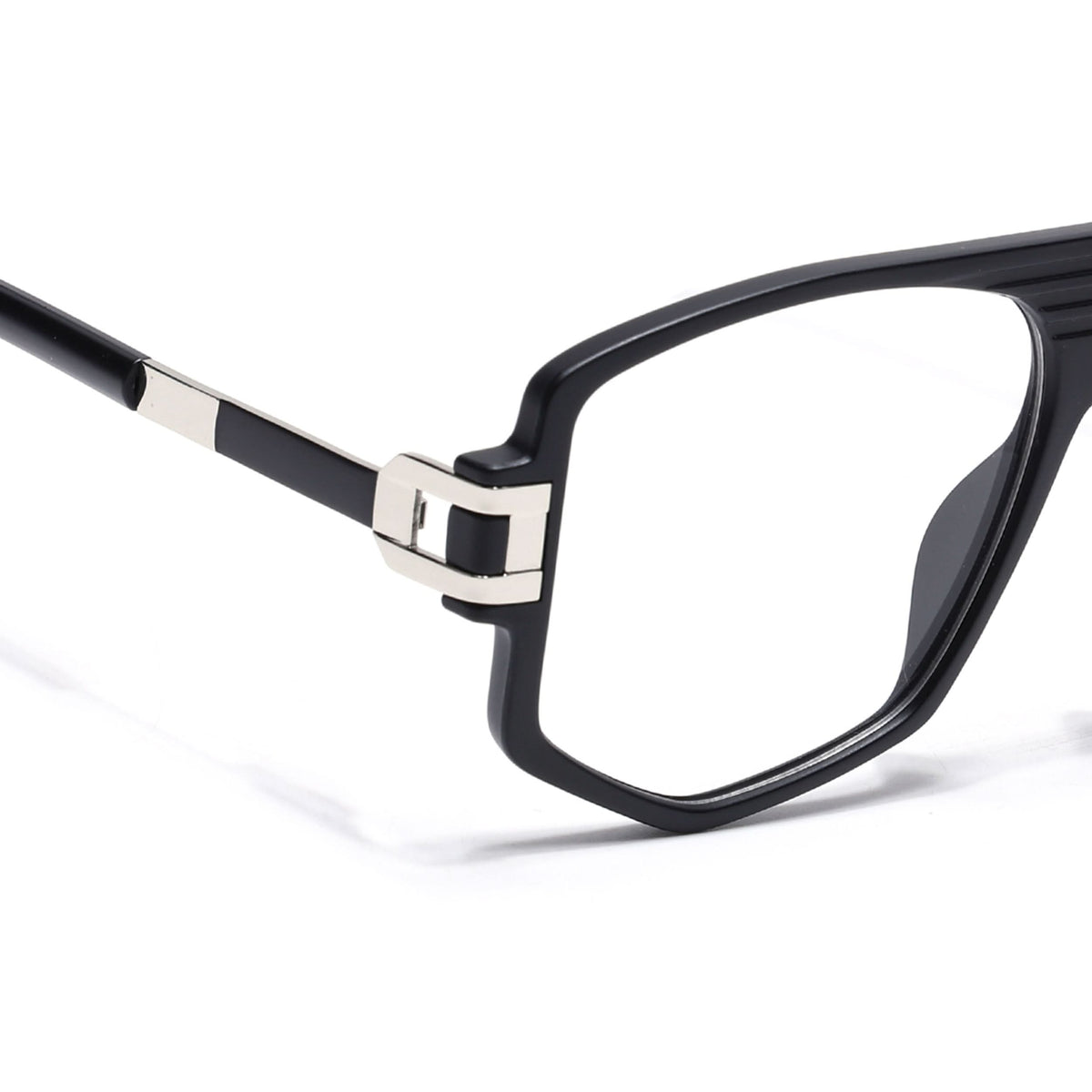EyeJack Titex Matt Black & Silver Wayfarer Eyeglasses for Men & Women (18910CL336-C1)