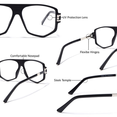 EyeJack Titex Matt Black & Silver Wayfarer Eyeglasses for Men & Women (18910CL336-C1)