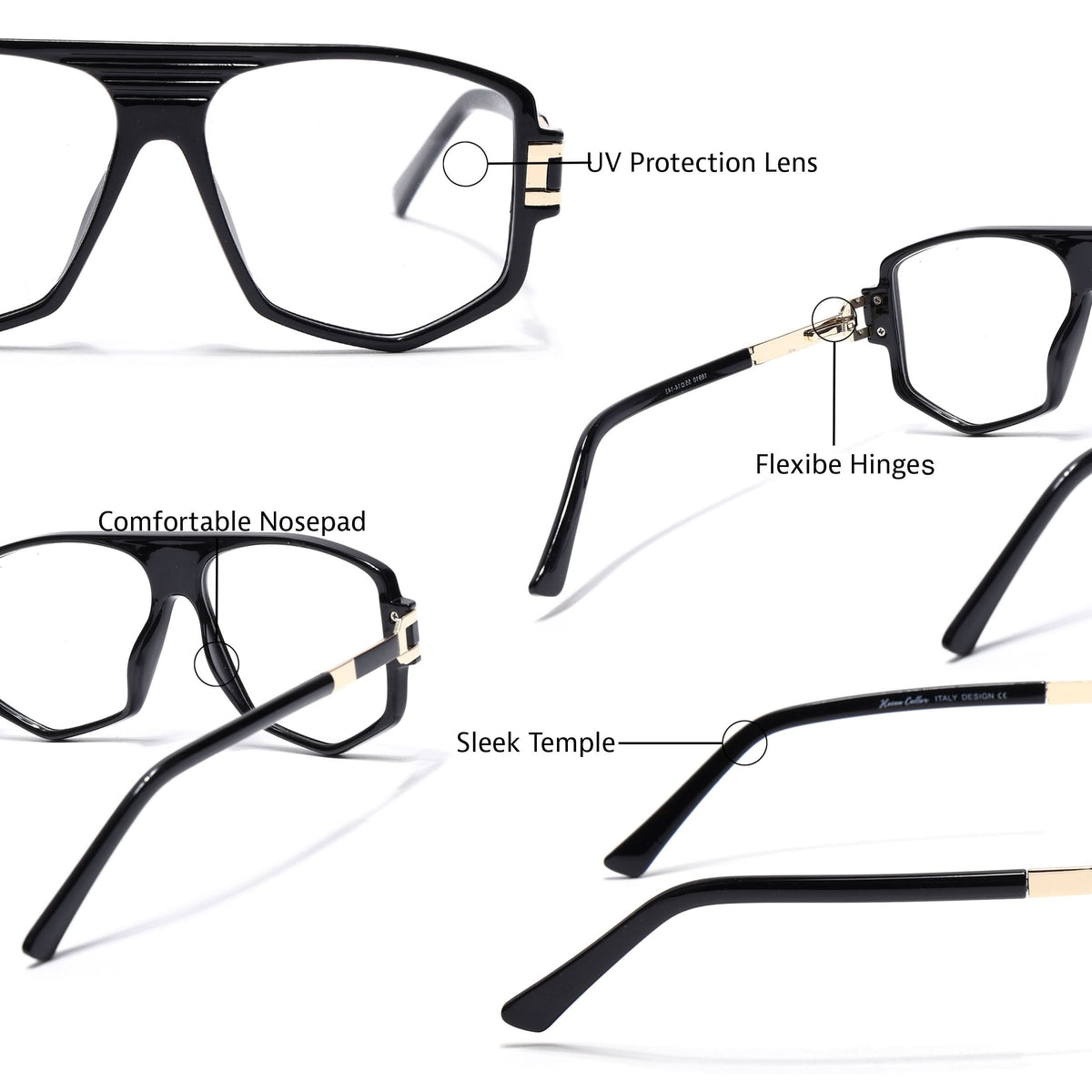 EyeJack Titex Shine Black & Golden Wayfarer Eyeglasses for Men & Women (18910CL338-C3)