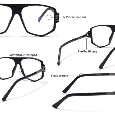 EyeJack Titex Matt Black & Grey Wayfarer Eyeglasses for Men & Women (18910CL339-C4)