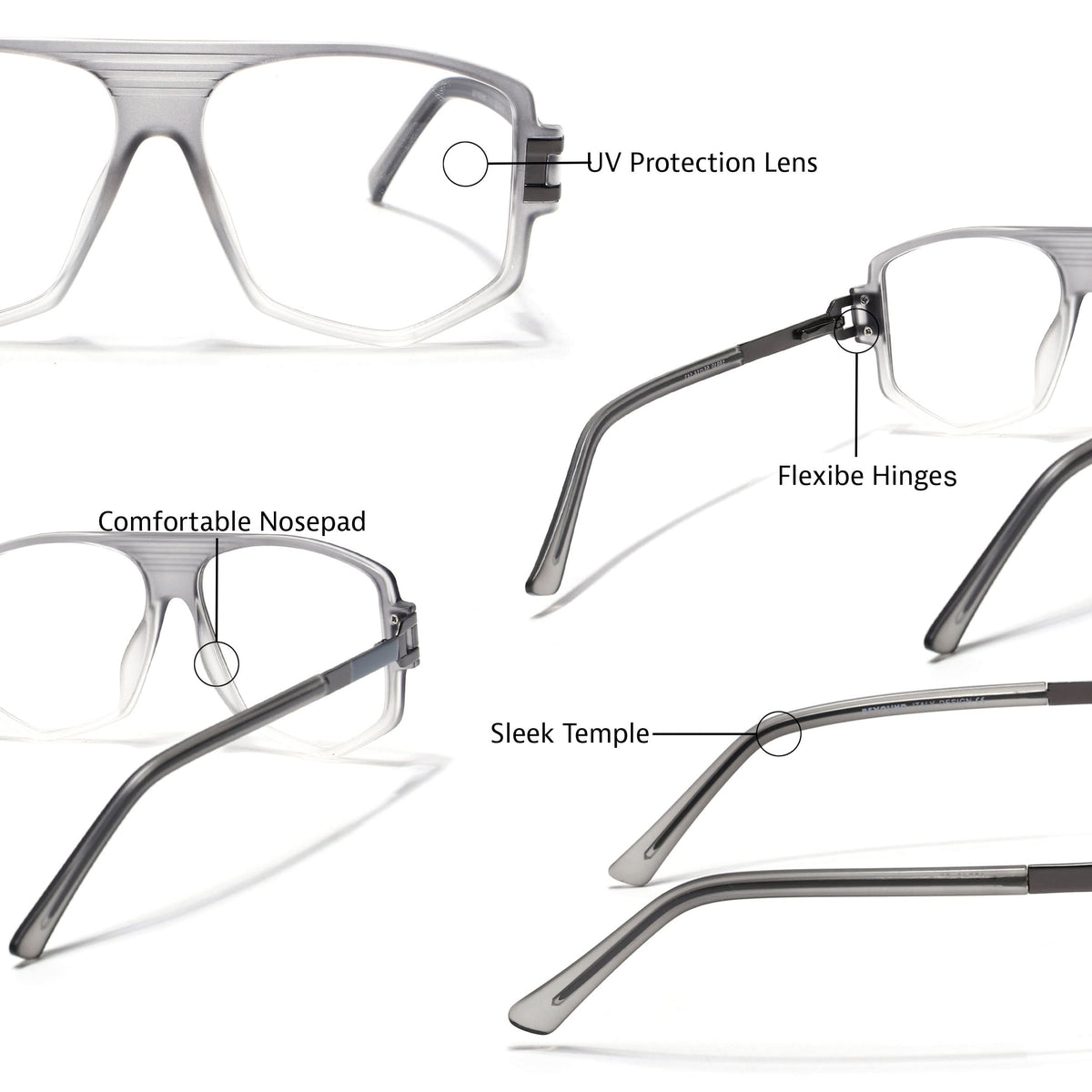 EyeJack Titex Matt Grey Wayfarer Eyeglasses for Men & Women (18910CL341-C6)