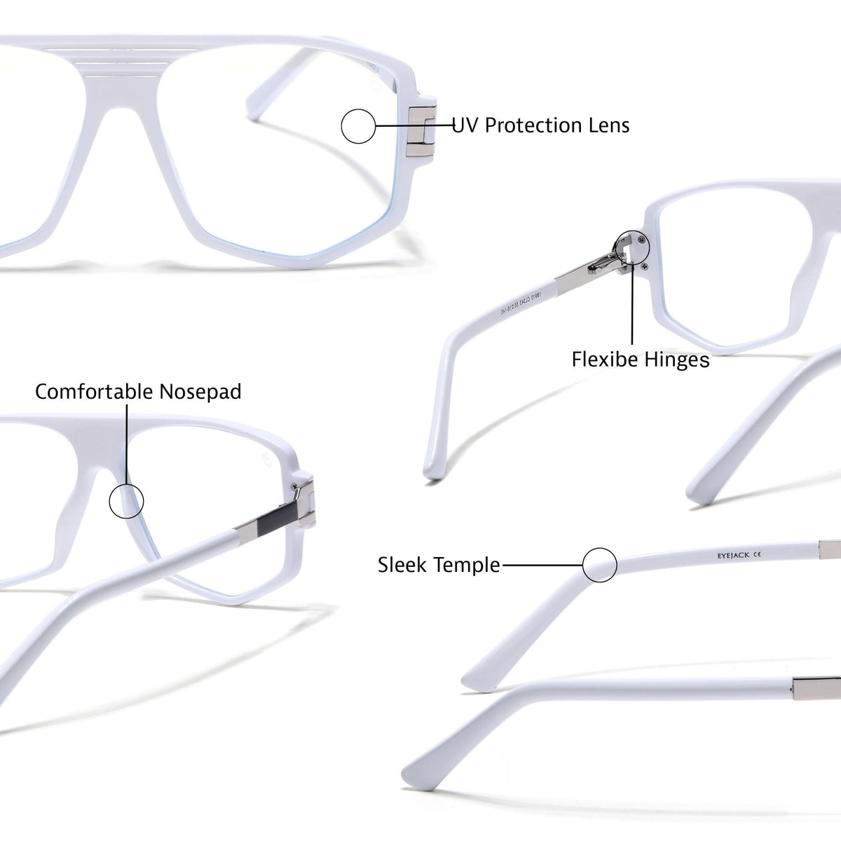 EyeJack Titex White Wayfarer Eyeglasses for Men & Women (18910CL343-C8)