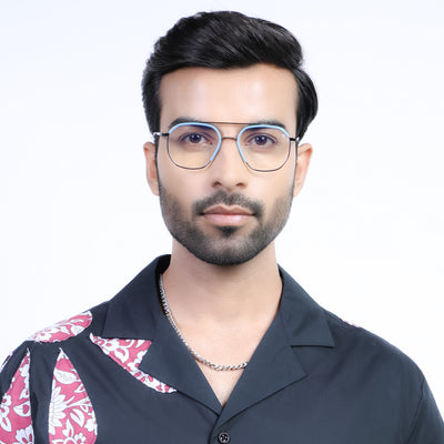 Eyejack Aura Sky Blue & Grey Wayfarer Eyeglasses for Men & Women (19001FCL1949-C4)