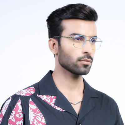 Eyejack Aura Sea Green & Silver Wayfarer Eyeglasses for Men & Women (19001FCL1950-C5)